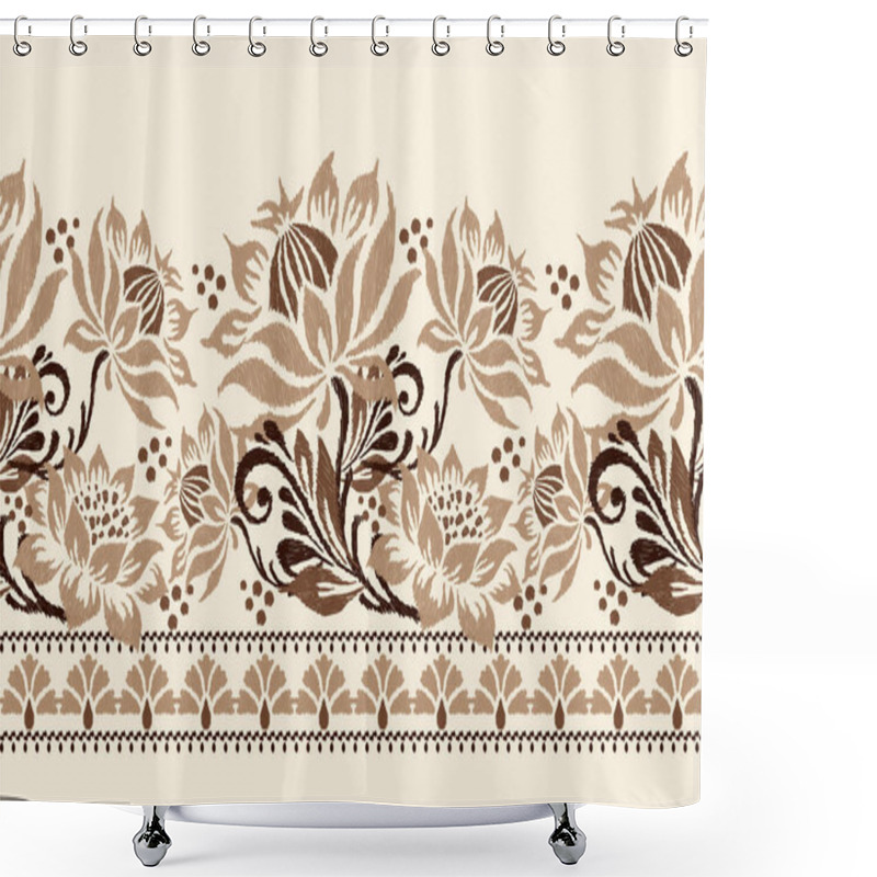 Personality  Ikat Floral Paisley Embroidery On Brown Background.Ikat Ethnic Oriental Pattern Traditional.Aztec Style Abstract Vector Illustration.design For Texture,fabric,clothing,wrapping,decoration,sarong,scarf Shower Curtains