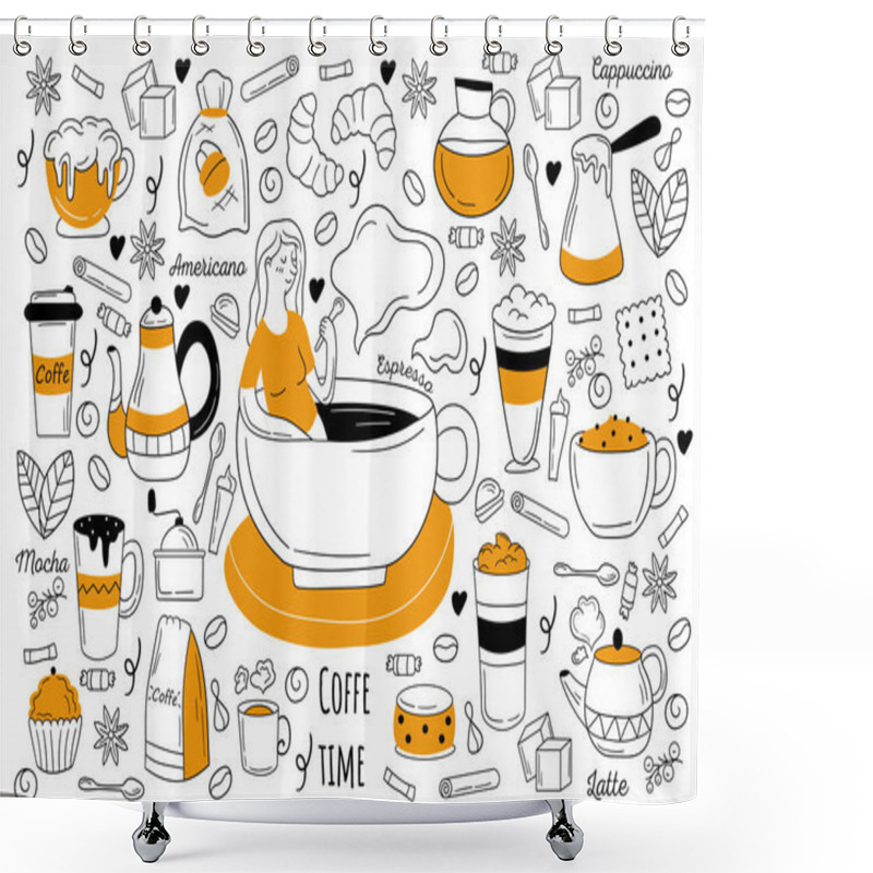 Personality  Coffee Time Doodle Set Shower Curtains