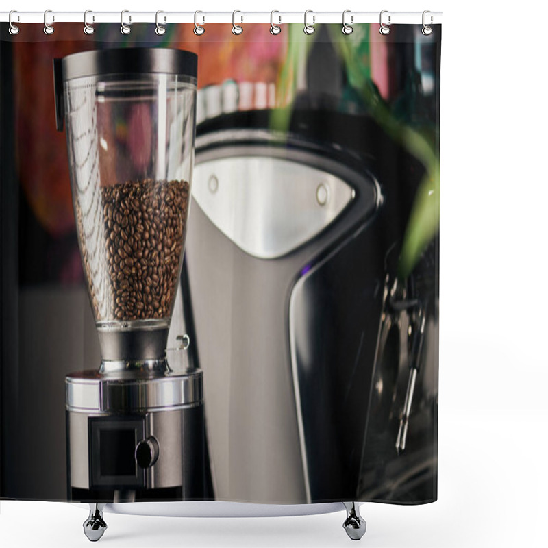 Personality  Professional Coffee Grinder With Roasted And Whole Coffee Beans, Barista Equipment, Coffee Shop Shower Curtains