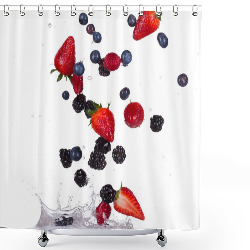 Personality  Berries Fruit In Water Splash On White Backround Shower Curtains