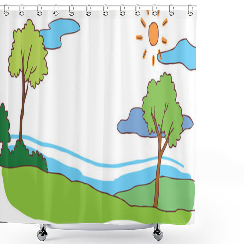 Personality  Child Cartoon Summer Hill Landscape Background (vector) Shower Curtains