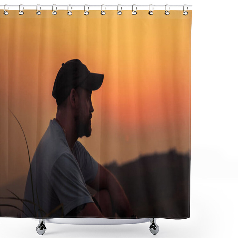 Personality  Hiker On The Top Of The Mountain Shower Curtains