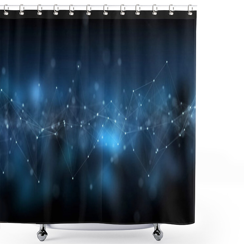 Personality  Abstract Digital Network Connection Blue Background 3D Rendering Shower Curtains