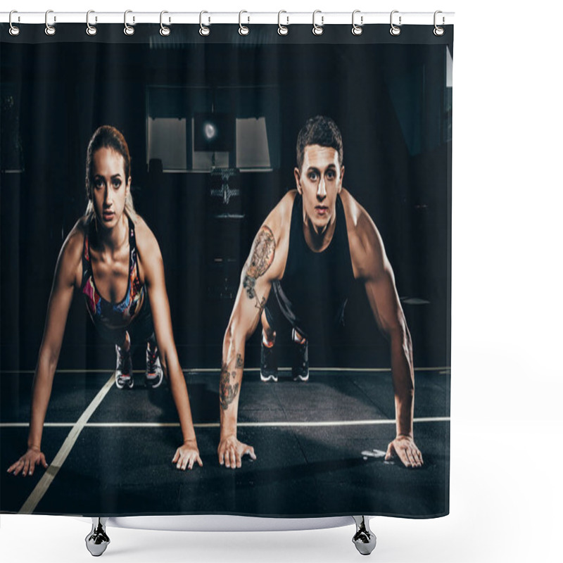 Personality  Fit Couple Doing Push Ups Shower Curtains