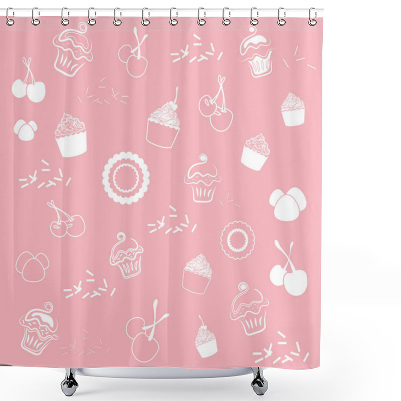 Personality  Cupcake Pattern Against Pink Background Shower Curtains