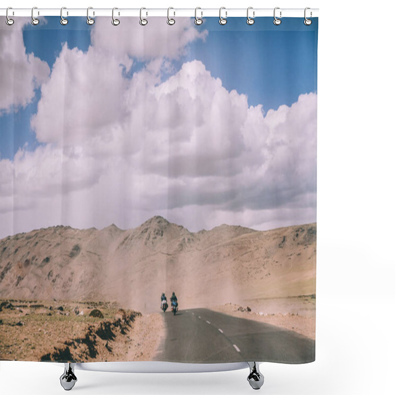 Personality  Two Motorcyclists On Mountain Road In Indian Himalayas, Ladakh Region  Shower Curtains