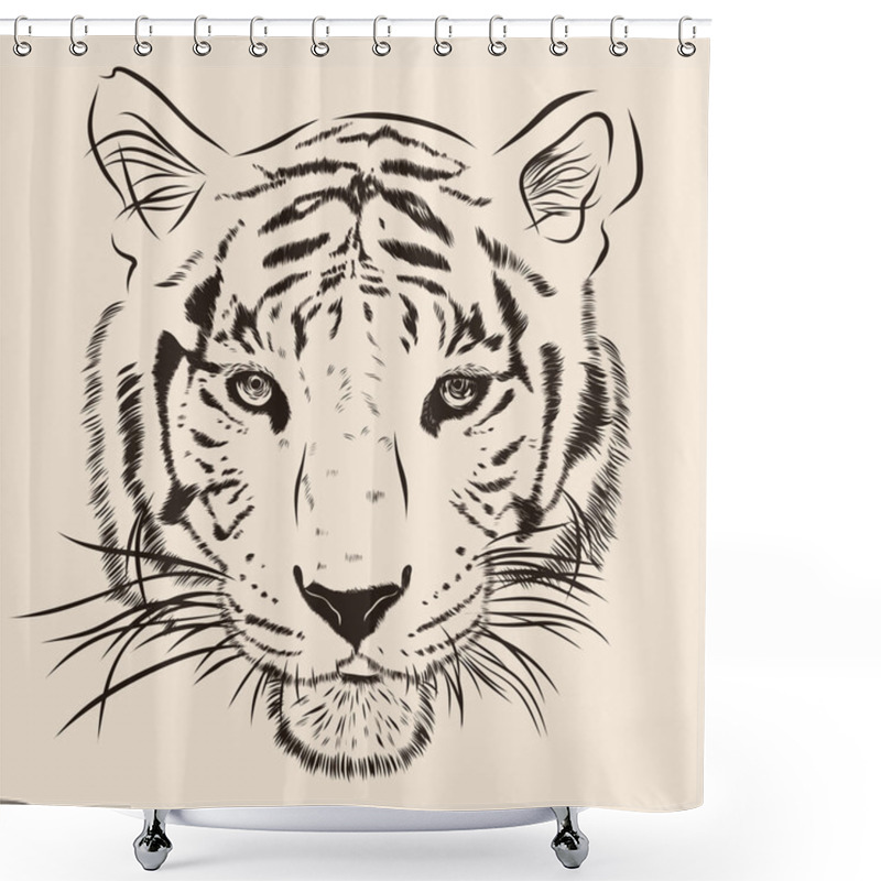 Personality  Original Artwork Tiger With Dark Stripes, Isolated On White Background, And Sepia Color Version, Vector Llustration Shower Curtains