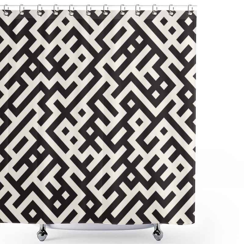 Personality  Vector Seamless Black And White Irregular Maze Grid Geometric Pattern Shower Curtains