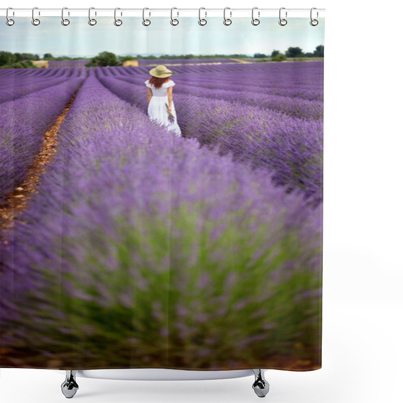 Personality  Woman In Field Of Lavender Shower Curtains