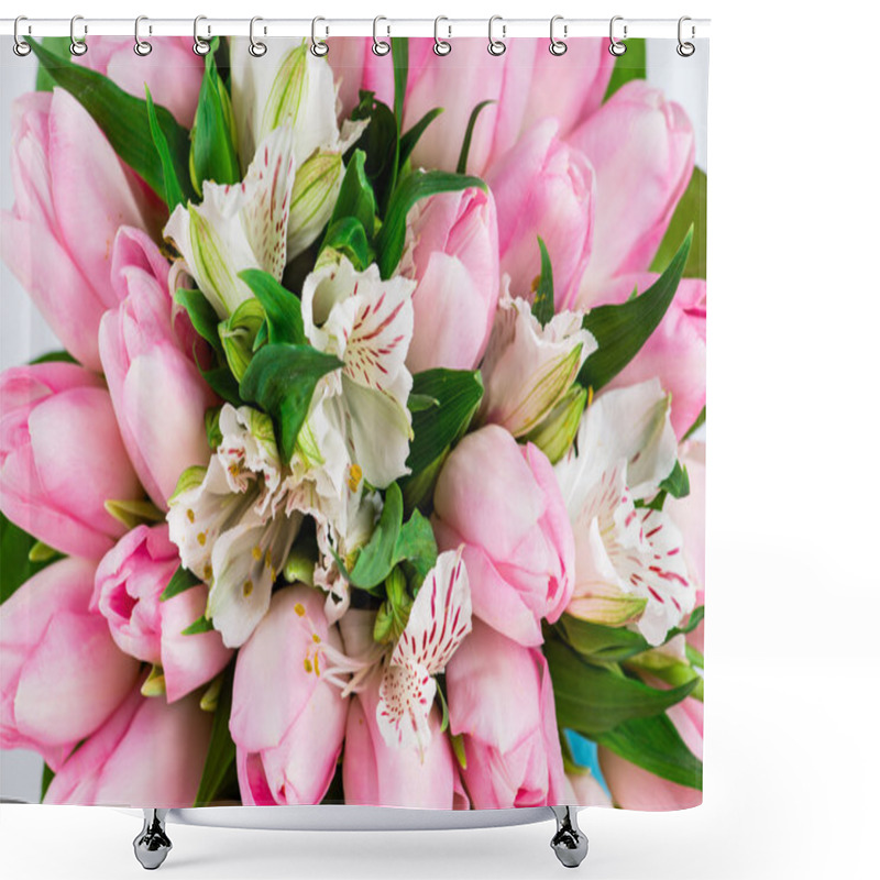 Personality  Close-up Of A Sweet Tender Spring Bouquet  Bridal Bouquet Of Tul Shower Curtains