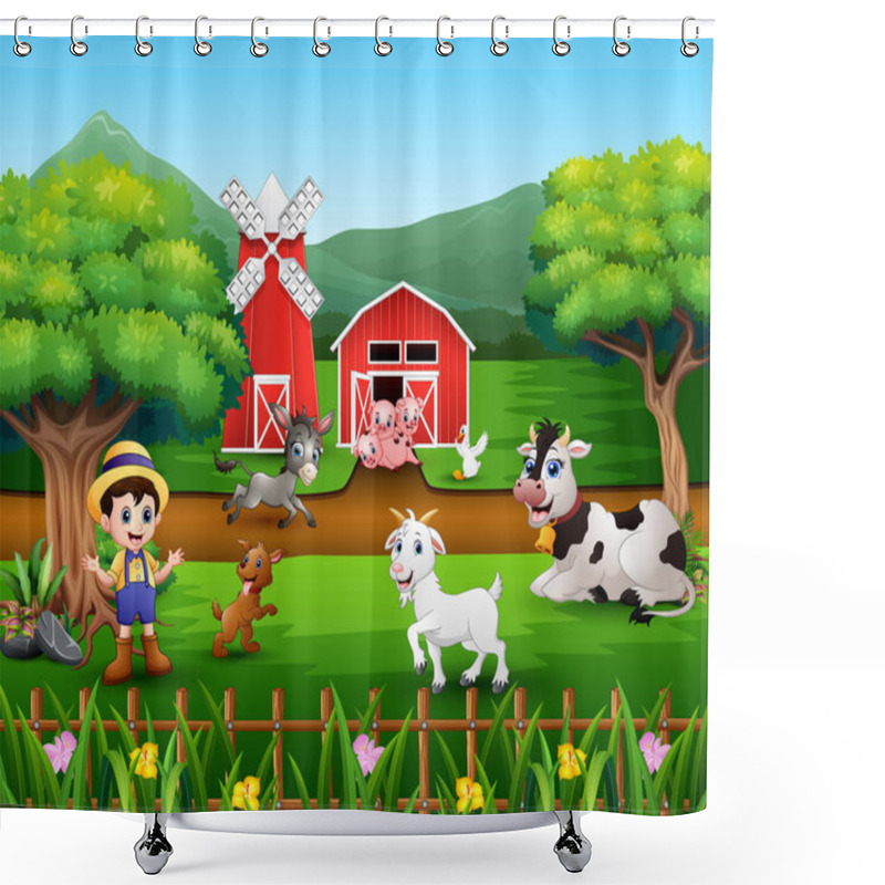 Personality  Farm Scenes With Many Animals And Farmers Shower Curtains