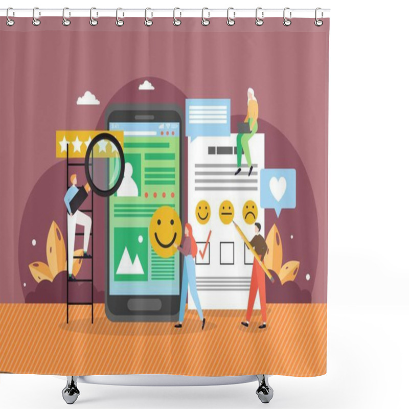 Personality  Business People Collecting Stars, Using Smile Faces In Survey Questions Flat Vector Illustration. Customer Review Rating Shower Curtains