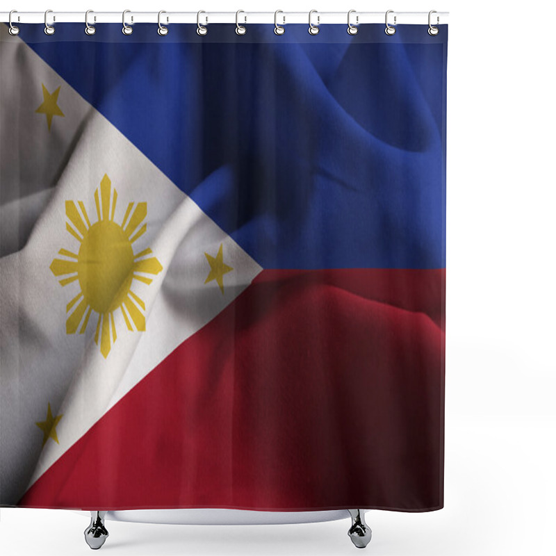 Personality  Closeup Of Ruffled Philippines Flag, Philippines Flag Shower Curtains