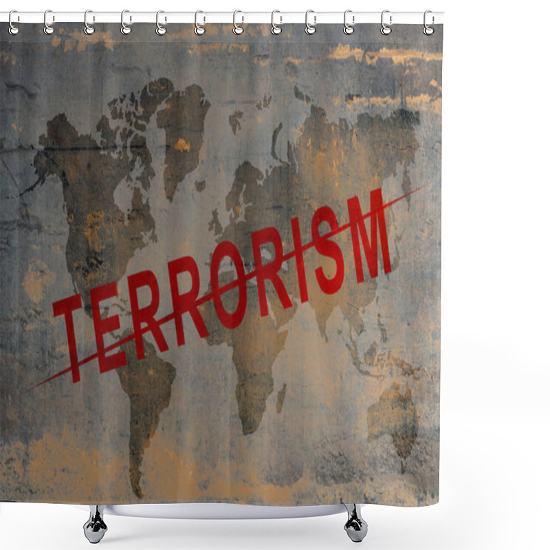 Personality  Bricked Wall With Stop Terrorism Sign Shower Curtains