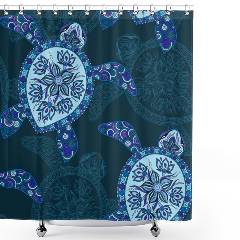 Personality  Seamless Pattern With Turtles.  Indian Mehndi Style Shower Curtains