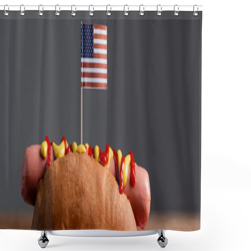 Personality  Delicious Hot Dog With Small Usa Flag Isolated On Grey, Banner Shower Curtains