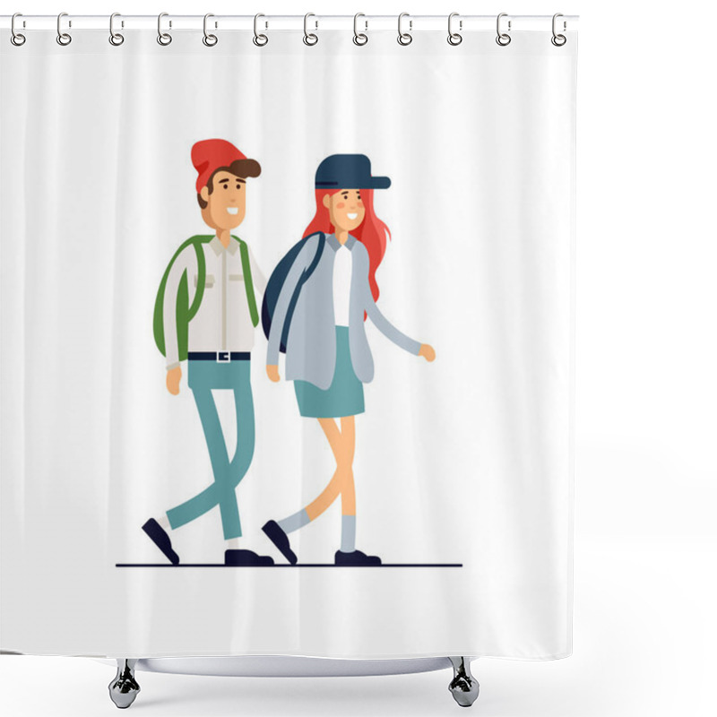 Personality  Colorful Vector Illustration Set Of Standing Happy Romantic Couples Walking Together. Flat Cartoon Hipster Characters Isolated On White Background. Shower Curtains