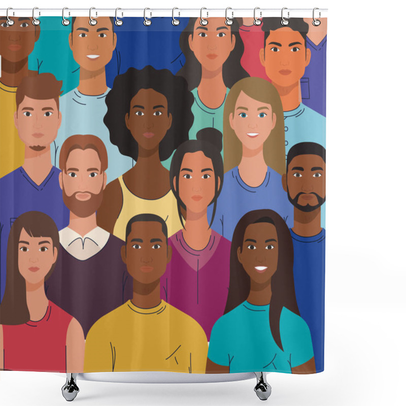 Personality  Multiethnic Group Of People Together, Diversity And Multiculturalism Concept Shower Curtains