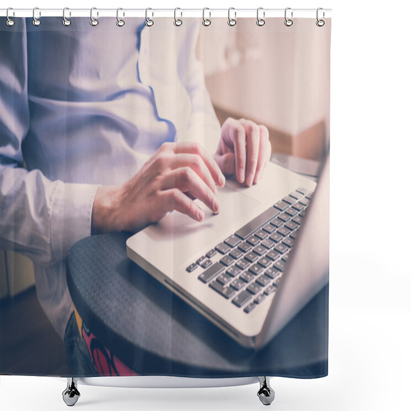 Personality  Man Using  Laptop Shower Curtains