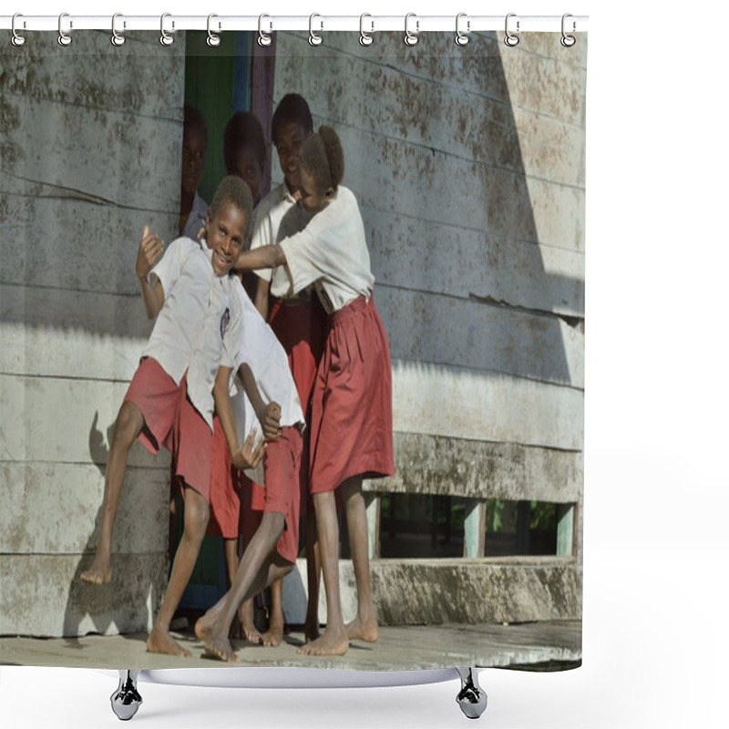 Personality  Schoolchildren In School Uniform From Tribe Of Asmat Shower Curtains