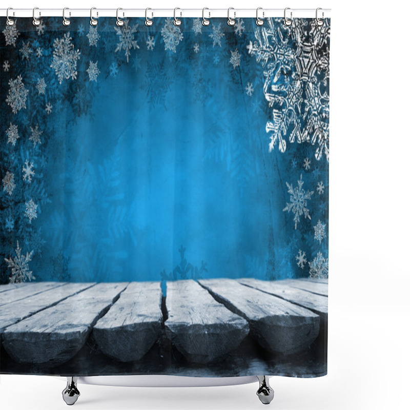 Personality  Empty  Table With Blue Christmas Background Shower Curtains