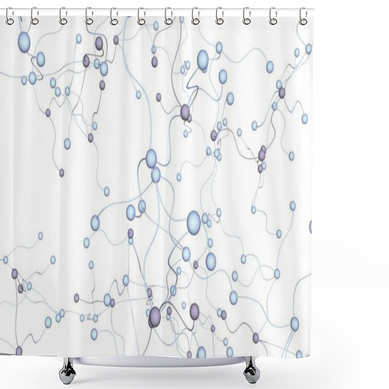 Personality  Neural Network. Social Network. Futuristic Dna, Deoxyribonucleic Acid. Abstract Molecule, Cell Illustration, Mycelium. White Background. 3D Illustration Shower Curtains