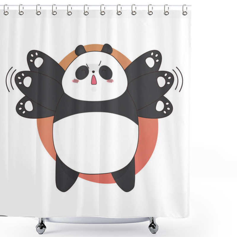 Personality  Boring Cute Angry Panda Cartoon Style. Vector Hand Drawn Illustration. Shower Curtains