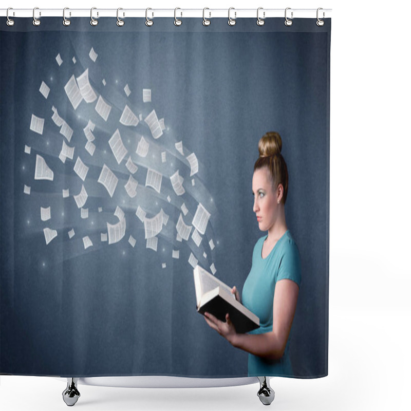 Personality  Young Lady Holding Book  Shower Curtains