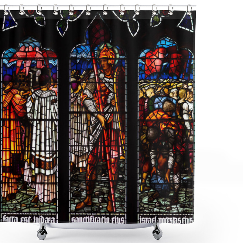 Personality  Edinburgh, Scotland - Nov 20, 2017: Stained Glass Of Edinburgh Cathedral, Window By Edward Burne-Jones, Showing The Crossing Of The Jordan, Located In The West Wall Of The North Nave Aisle, First Part Shower Curtains