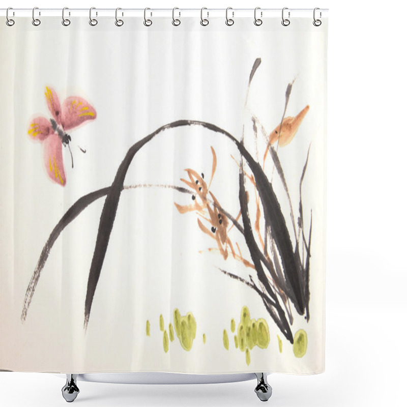 Personality  Ink Orchid Drawing Shower Curtains