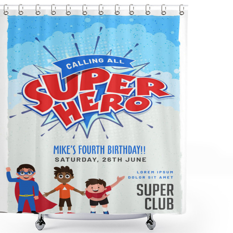 Personality  Superhero  Invitation Card  Design For Kids Birthday Party. Shower Curtains