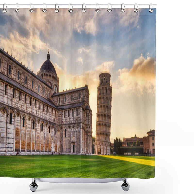 Personality  Pisa Leaning Tower Torre Di Pisa And The Cathedral Duomo Di Pisa At Sunrise, Pisa, Italy Shower Curtains