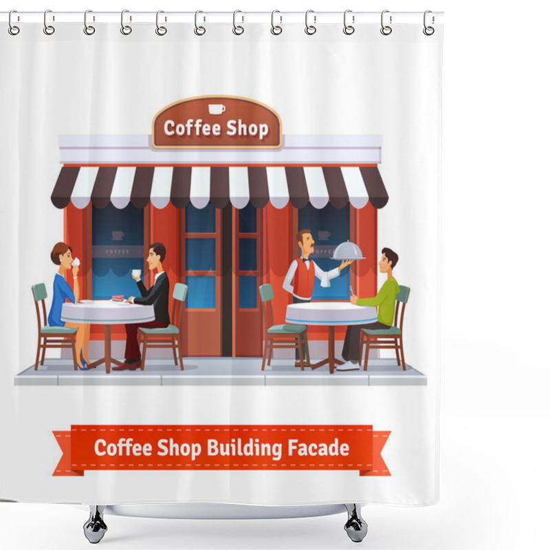 Personality  Coffee Shop Building Facade With Signboard Shower Curtains