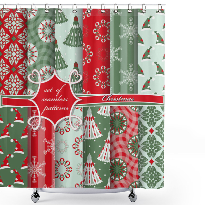 Personality  Set Of Seamless Christmas Illustrations. Abstract Vector Paper With Christmas Symbols And Design Elements For Scrapbook Shower Curtains