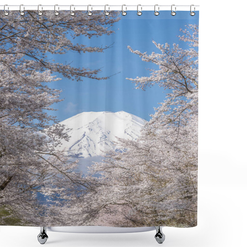 Personality  Sakura Tree And Mountain Fuji At Oshino Hakkai In Spring Season Shower Curtains