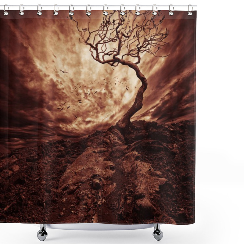 Personality  Dramatic Sky Over Old Lonely Tree Shower Curtains