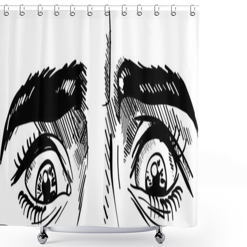 Personality  Draw Vector Illustartion Frightened Eyes Man Shower Curtains