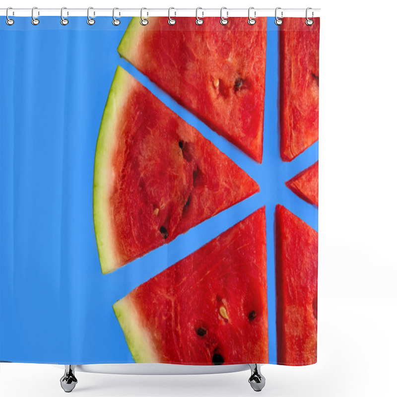 Personality  Slices Of Fresh Red Delicious Watermelon Are Laid Out In A Circle On A Colored Background. Shower Curtains