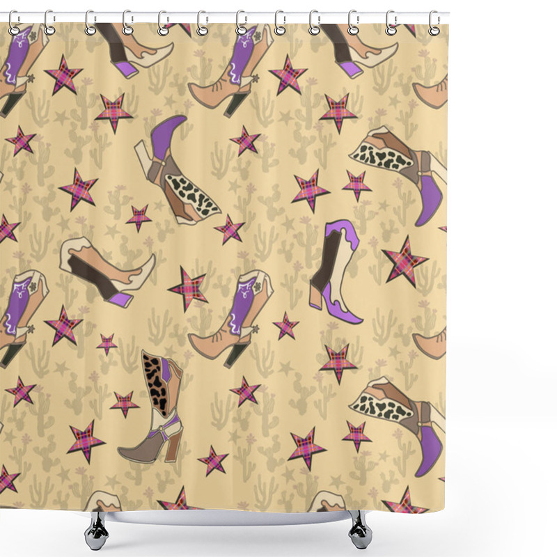 Personality  Use For Western Themed Digital Designs, Wrapping Paper, Or Textile Prints. Earthy Desert Landscapes With Blooming Cacti And Pink, Violet Accents Create A Sweet, Girly Look. High-resolution Ensures Shower Curtains