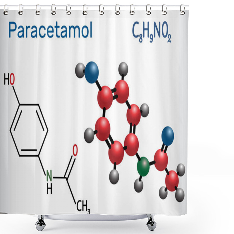 Personality  Paracetamol Acetaminophen Drug Molecule. Structural Chemical Formula And Molecule Model. Shower Curtains