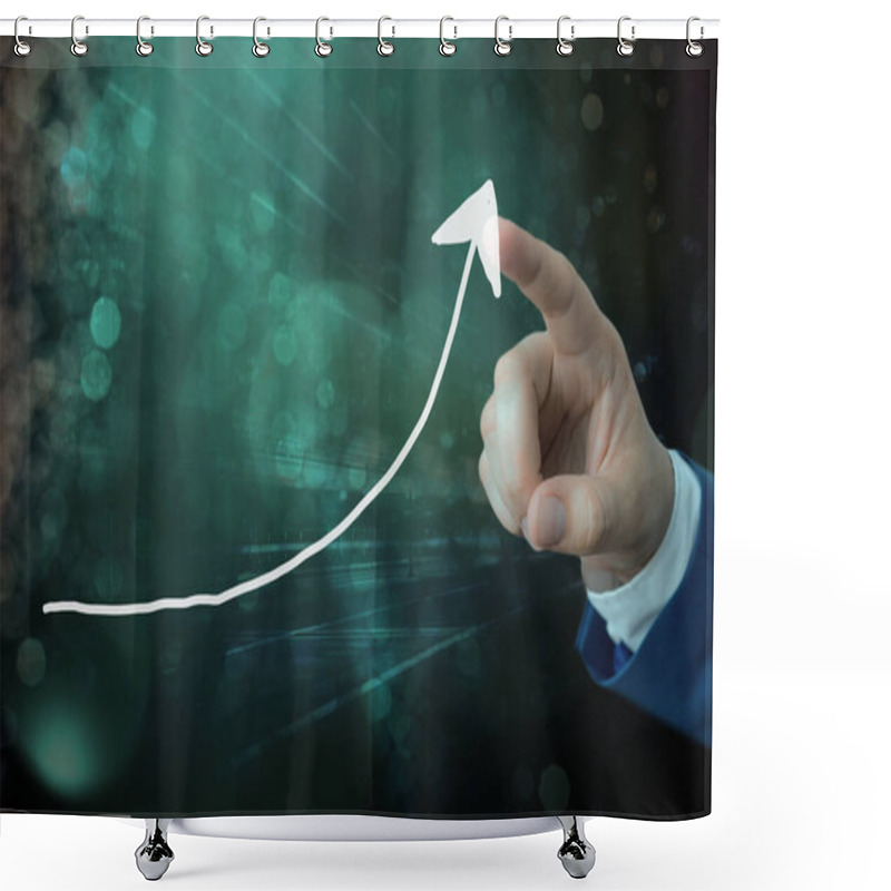 Personality  Arrowhead Curve Illustration Facing Upward Rising Denoting Success Achievement Improvement Development. Digital Arrow Chart Symbolizes Growth Shower Curtains