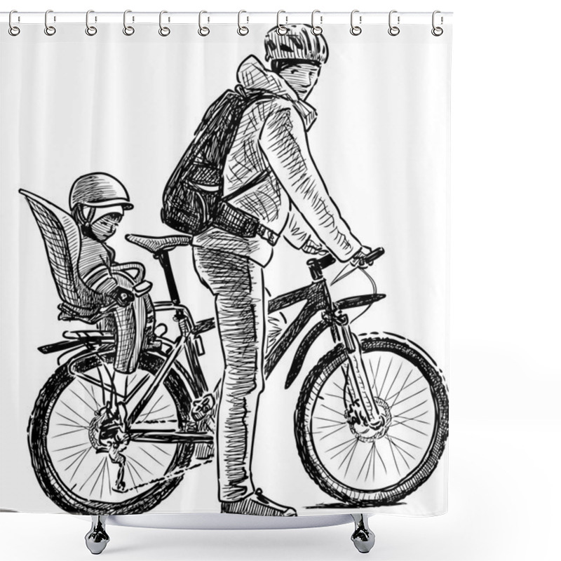 Personality  Parent With The Kid On The Bicycle Shower Curtains