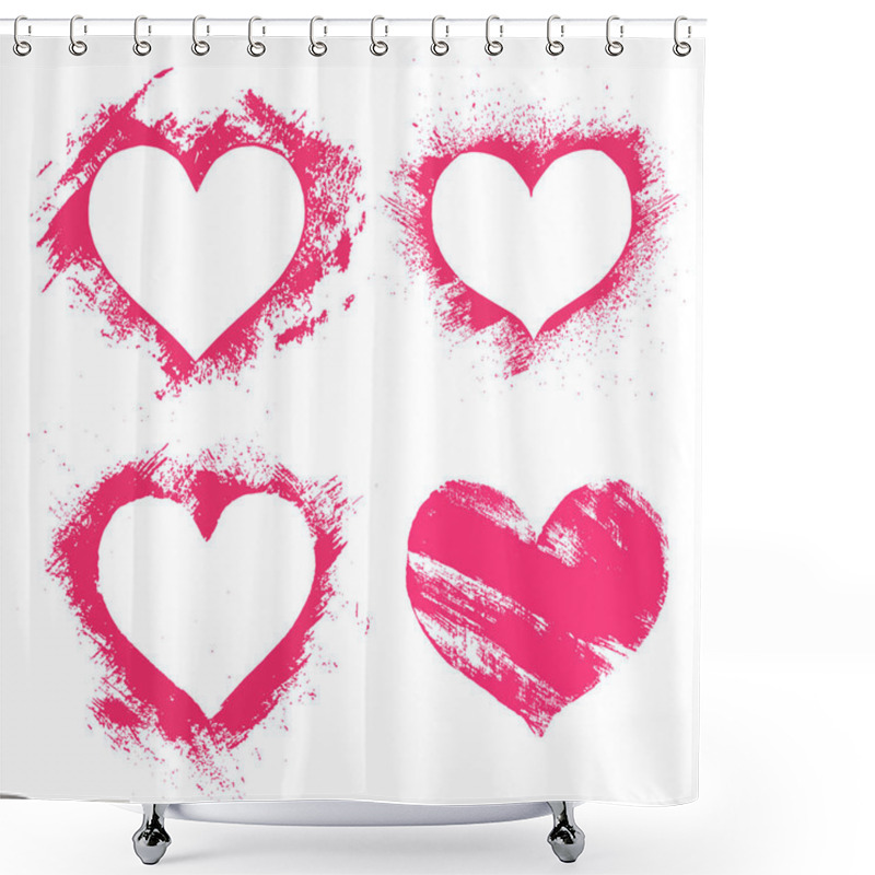 Personality  Set Of Hand Paint Vector Pink Hearts In Grunge Style, Isolated On White. Silhouettes For Valentine`s Day, Love, Romantic Theme, T-shurt Design And Print. Shower Curtains