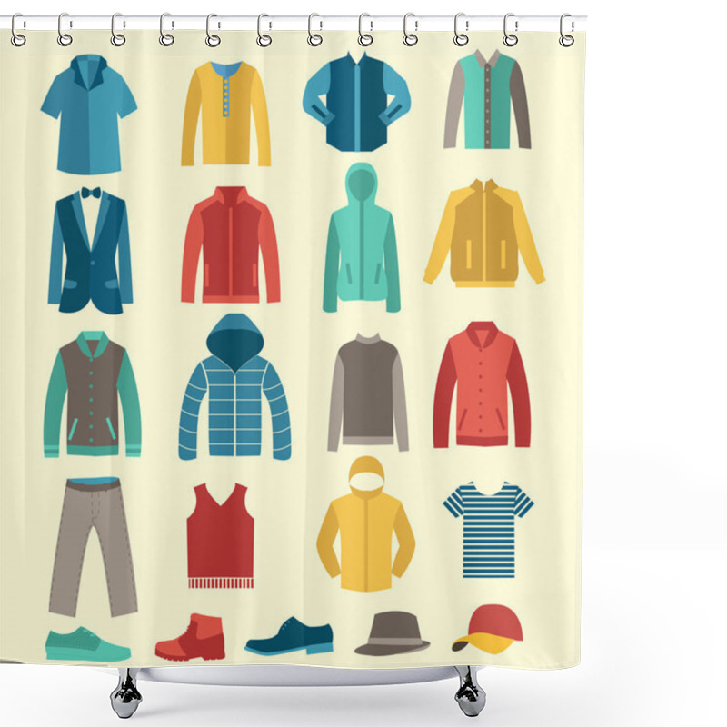 Personality  Set Of Flat Men Clothes And Accessories Icons Shower Curtains