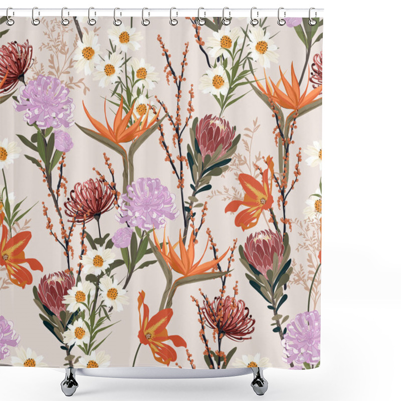 Personality  Full Of Difference Kind Of Blooming Garden Flower ,Botanical And Meadow Florals Sweet Mood Seamless Pattern Vector EPS10 ,Design For Fashion ,fabric,web,wallpaper And All Prints On Light Pink Shower Curtains