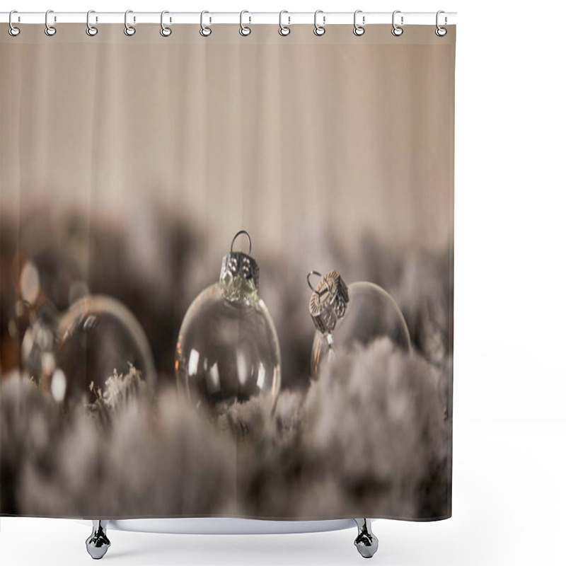 Personality  Transparent Christmas Balls On Spruce Branches In Snow Shower Curtains