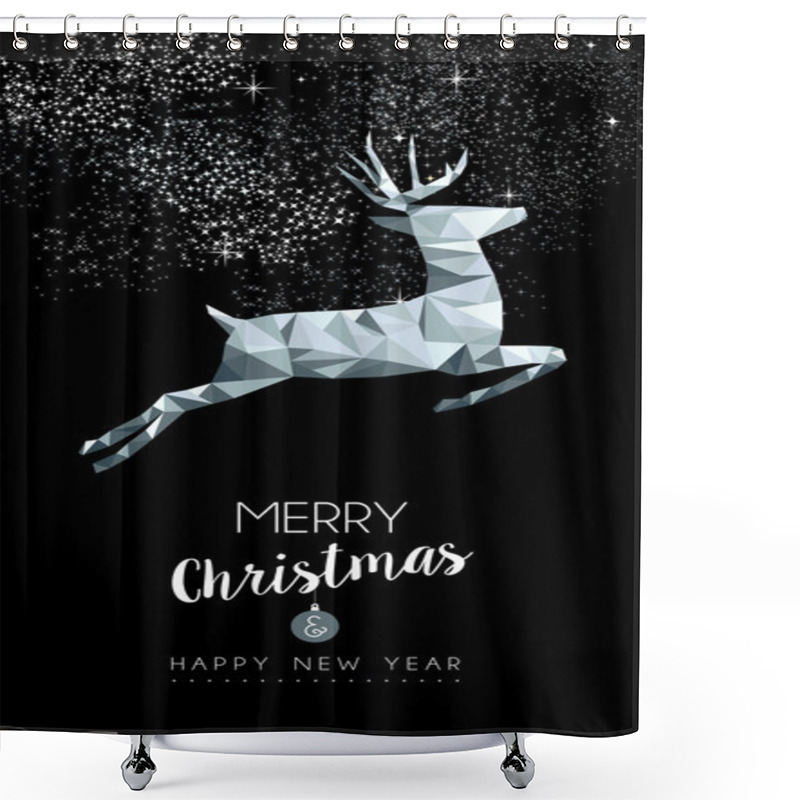 Personality  Christmas Silver Deer In Low Poly Greeting Card Shower Curtains