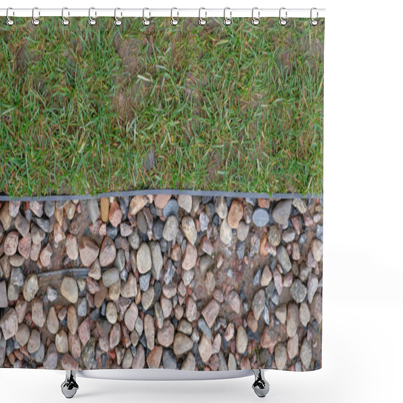 Personality  Concept Panorama, Drainage System For A Stone Lawn In A Park Area Shower Curtains