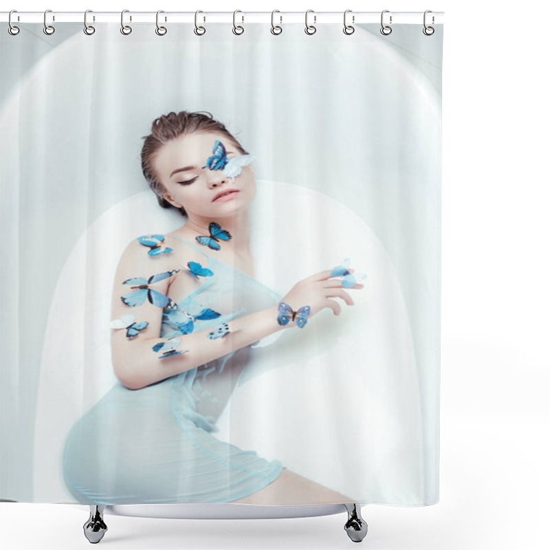 Personality  Sensual Woman With Butterflies Shower Curtains