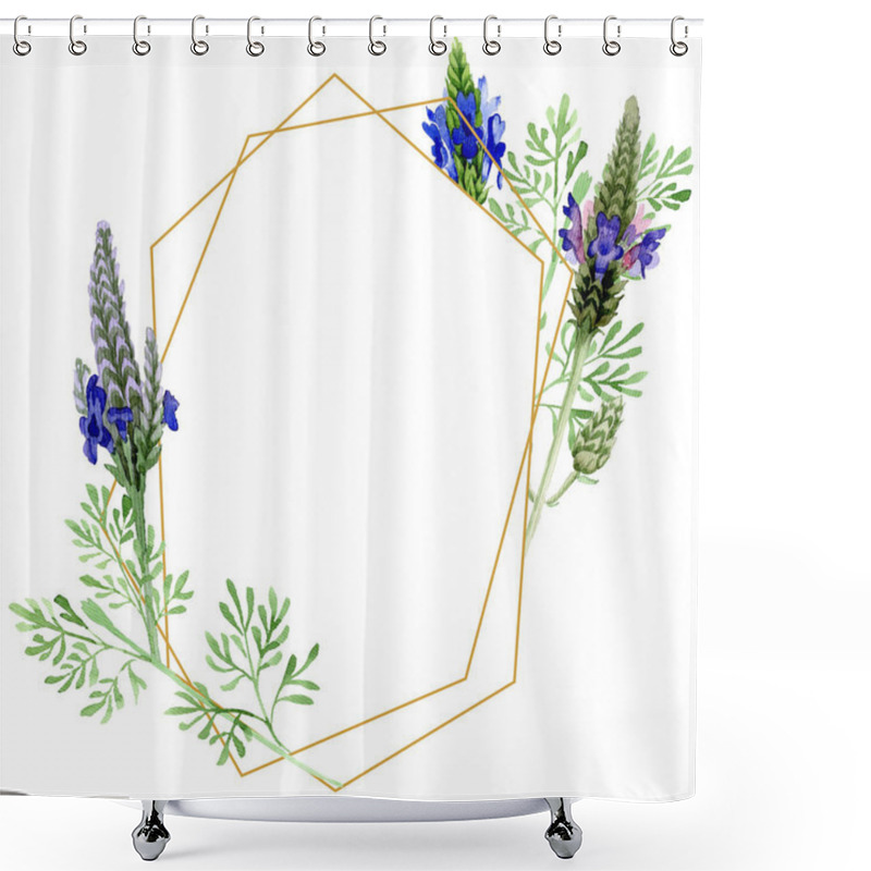 Personality  Blue Violet Lavender Floral Botanical Flower. Wild Spring Leaf Wildflower Isolated. Watercolor Background Illustration Set. Watercolour Drawing Fashion Aquarelle. Frame Border Ornament Square. Shower Curtains